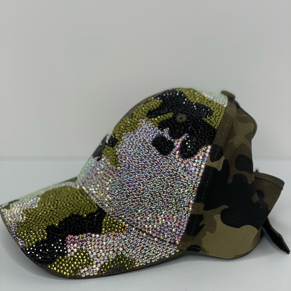 Rhinestone Camo Baseball Hat - Olive Green & Black main image 5